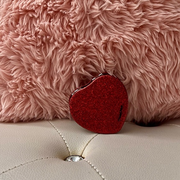 NEW Coach Wine Multi Glitter Heart Shaped Dual Sided Compact Mirror - Picture 8 of 16